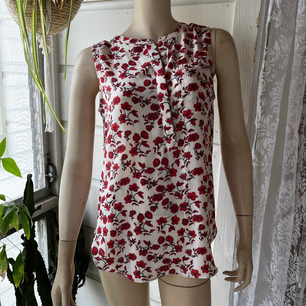 Cream floral shirt sleave-less - PREMISE